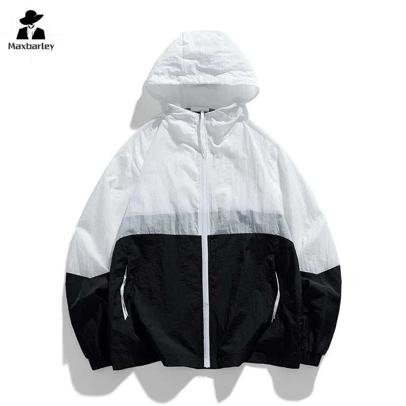 Gorpcore Hooded Windbreaker Men Women Lightweight Breathable UV Sunscreen Skin Coat Summer Colorblock Mountaineering Jacket