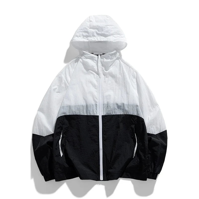 Gorpcore Hooded Windbreaker Men Women Lightweight Breathable UV Sunscreen Skin Coat Summer Colorblock Mountaineering Jacket