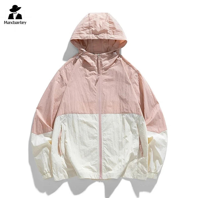 Gorpcore Hooded Windbreaker Men Women Lightweight Breathable UV Sunscreen Skin Coat Summer Colorblock Mountaineering Jacket