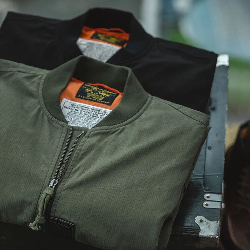 Maden Men's MA-1 Flight Bomber Jackets and T-shirts Vintage Air Pilot Jacket Green Baseball Suit Coat 2 Piece Tops