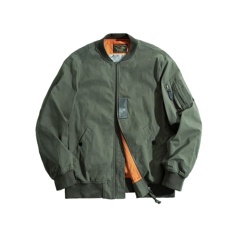 Maden Men's MA-1 Flight Bomber Jackets and T-shirts Vintage Air Pilot Jacket Green Baseball Suit Coat 2 Piece Tops