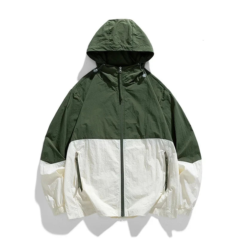 Gorpcore Hooded Windbreaker Men Women Lightweight Breathable UV Sunscreen Skin Coat Summer Colorblock Mountaineering Jacket