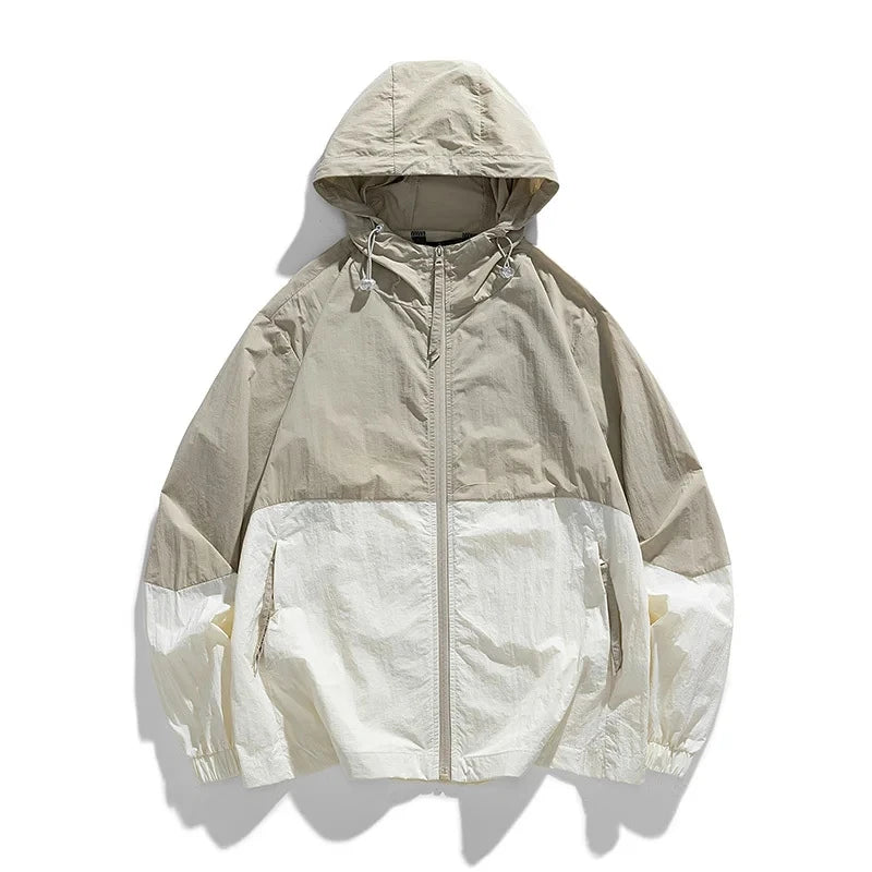Gorpcore Hooded Windbreaker Men Women Lightweight Breathable UV Sunscreen Skin Coat Summer Colorblock Mountaineering Jacket