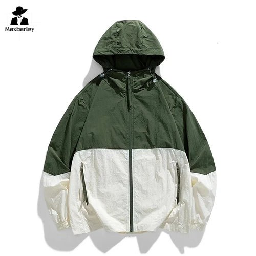 Gorpcore Hooded Windbreaker Men Women Lightweight Breathable UV Sunscreen Skin Coat Summer Colorblock Mountaineering Jacket