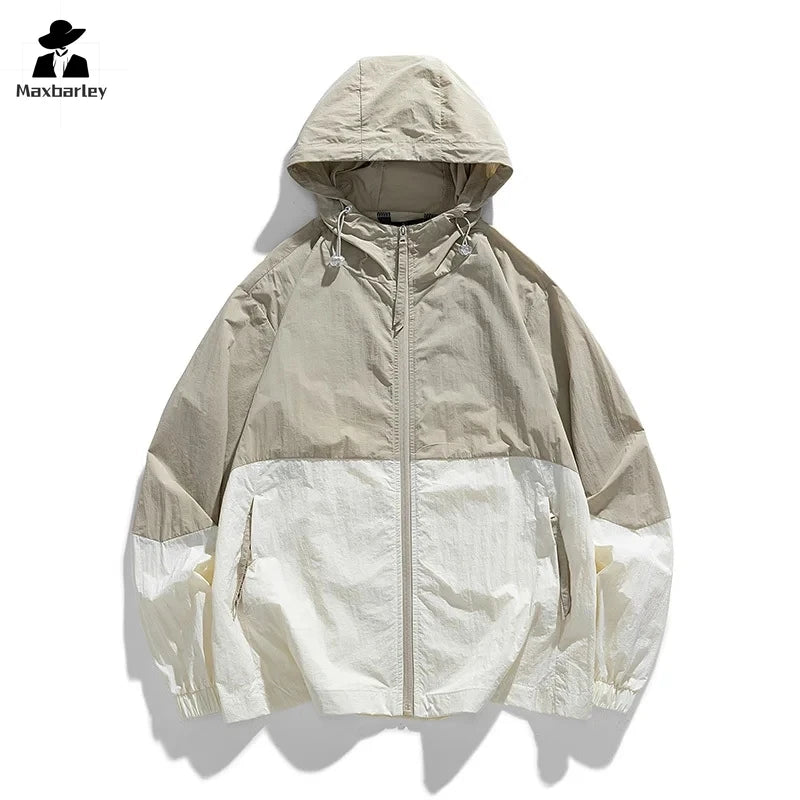 Gorpcore Hooded Windbreaker Men Women Lightweight Breathable UV Sunscreen Skin Coat Summer Colorblock Mountaineering Jacket
