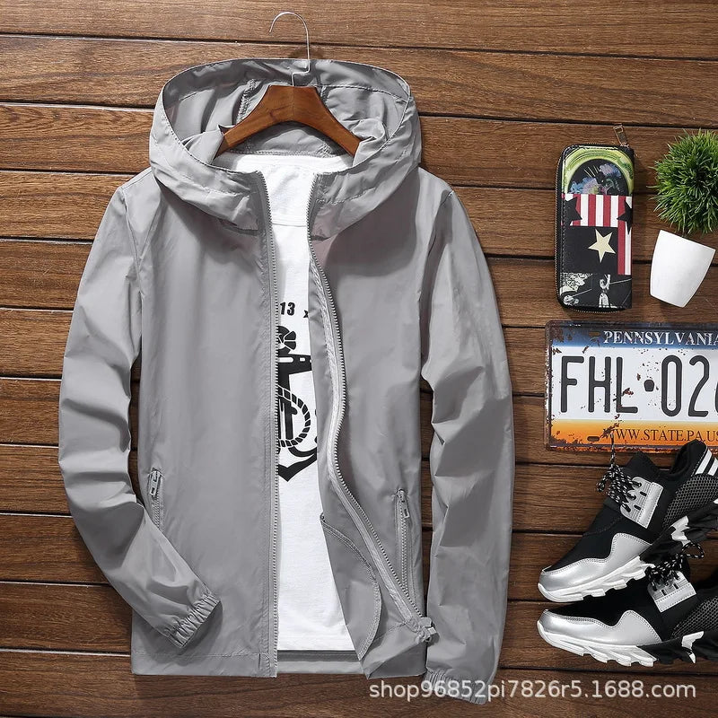 New Men's Fashionable Sunscreen Breathable Quick Drying Zipper Windbreaker Sportswear for Daily Outdoor Leisure
